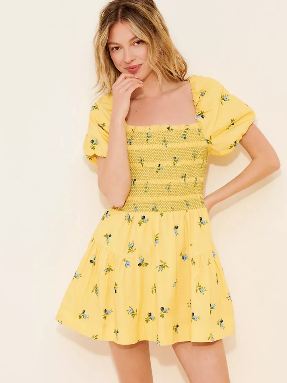 Anthropologie Puff Sleeve Square Neck Smocked Mini Dress size 2X